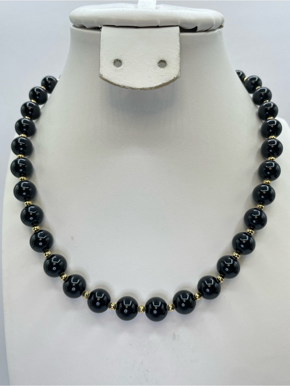 Vintage Monet Black Acrylic Beaded Gold Tone Statement Necklace Adjustable